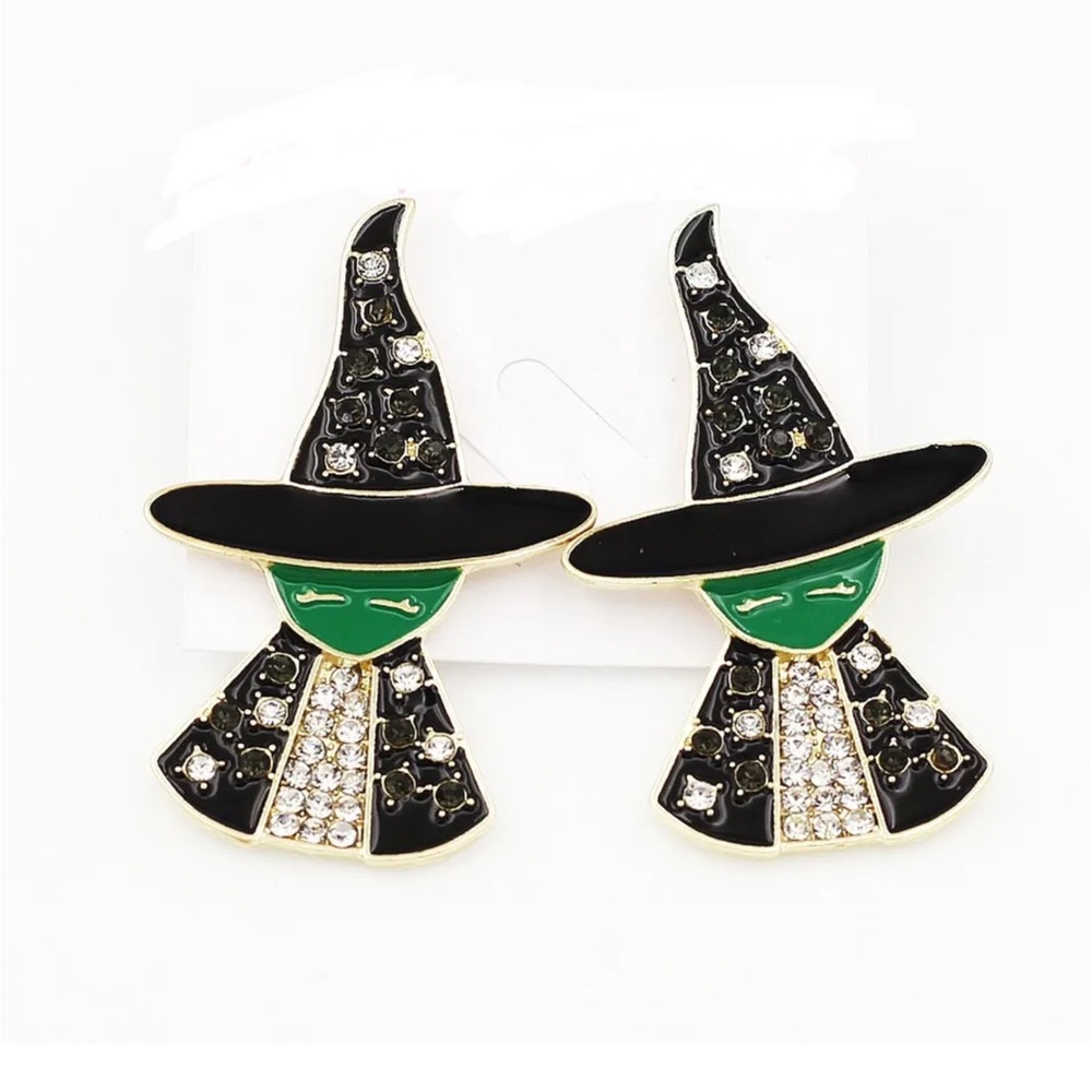 Cute Scary Green Witch Earrings